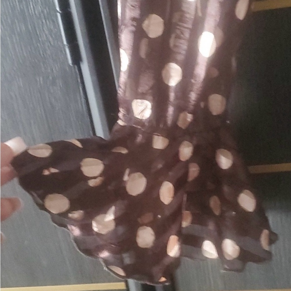 Joseph Ribkoff Long Sleeve Wrap Blouse in Deep Brown with Ivory Polka Dots - Picture 3 of 4